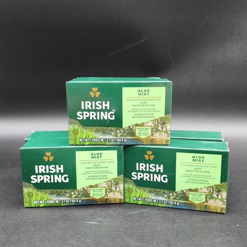 Irish‎ Spring Aloe Mist Deodorant Soap Green 3.7oz 6-Pack Moisturizing Bar